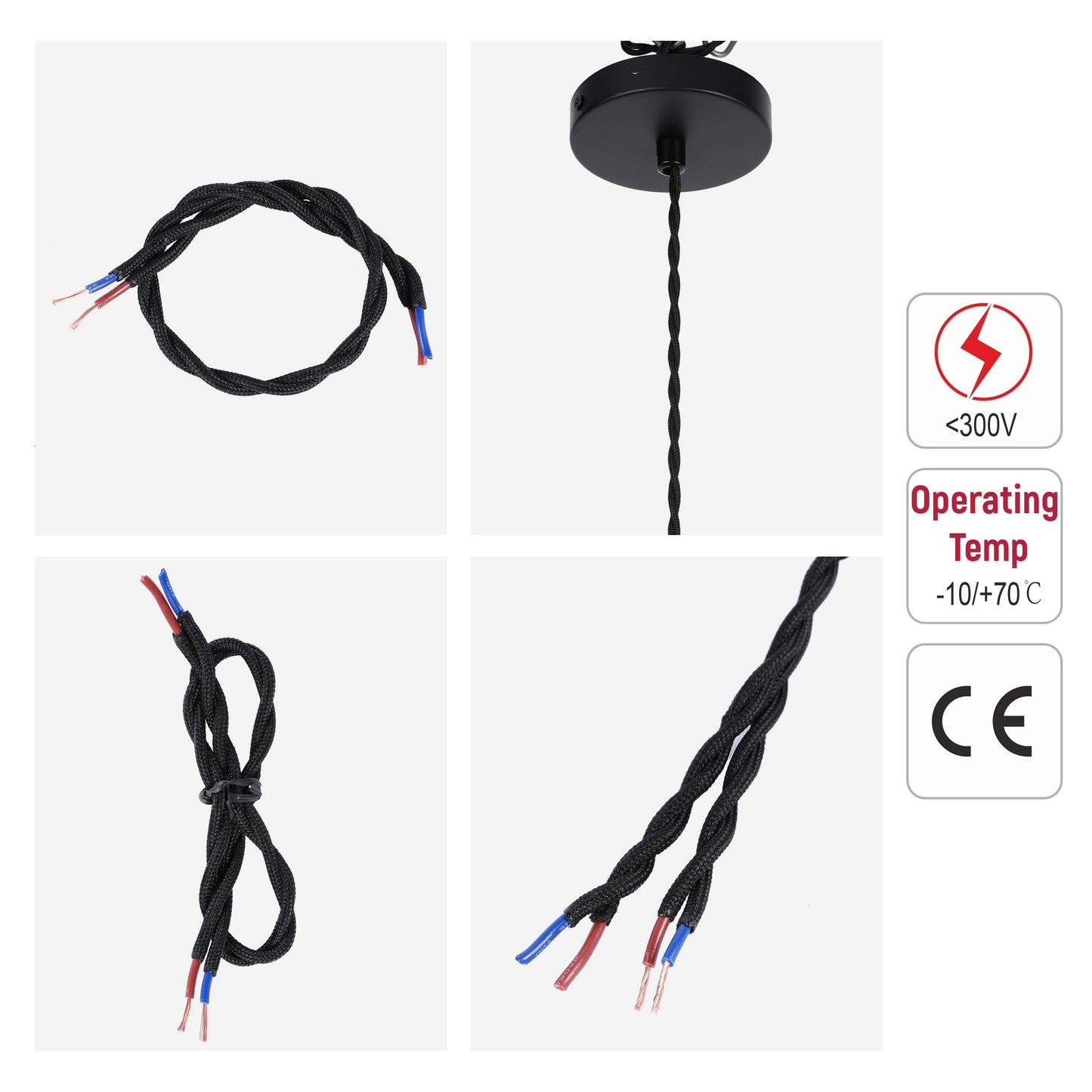 Black Twisted Braided Fabric Lighting Cable