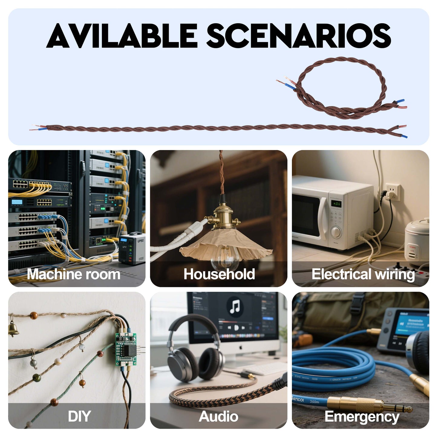 Brown Twisted Braided Fabric Lighting Cable