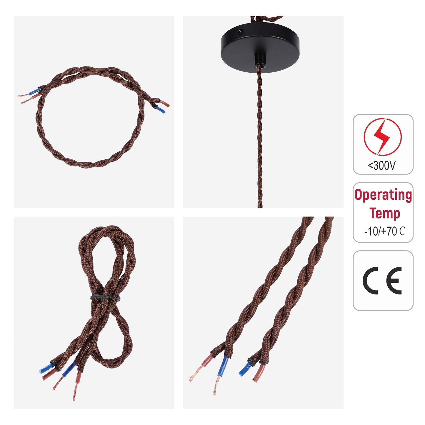 Brown Twisted Braided Fabric Lighting Cable