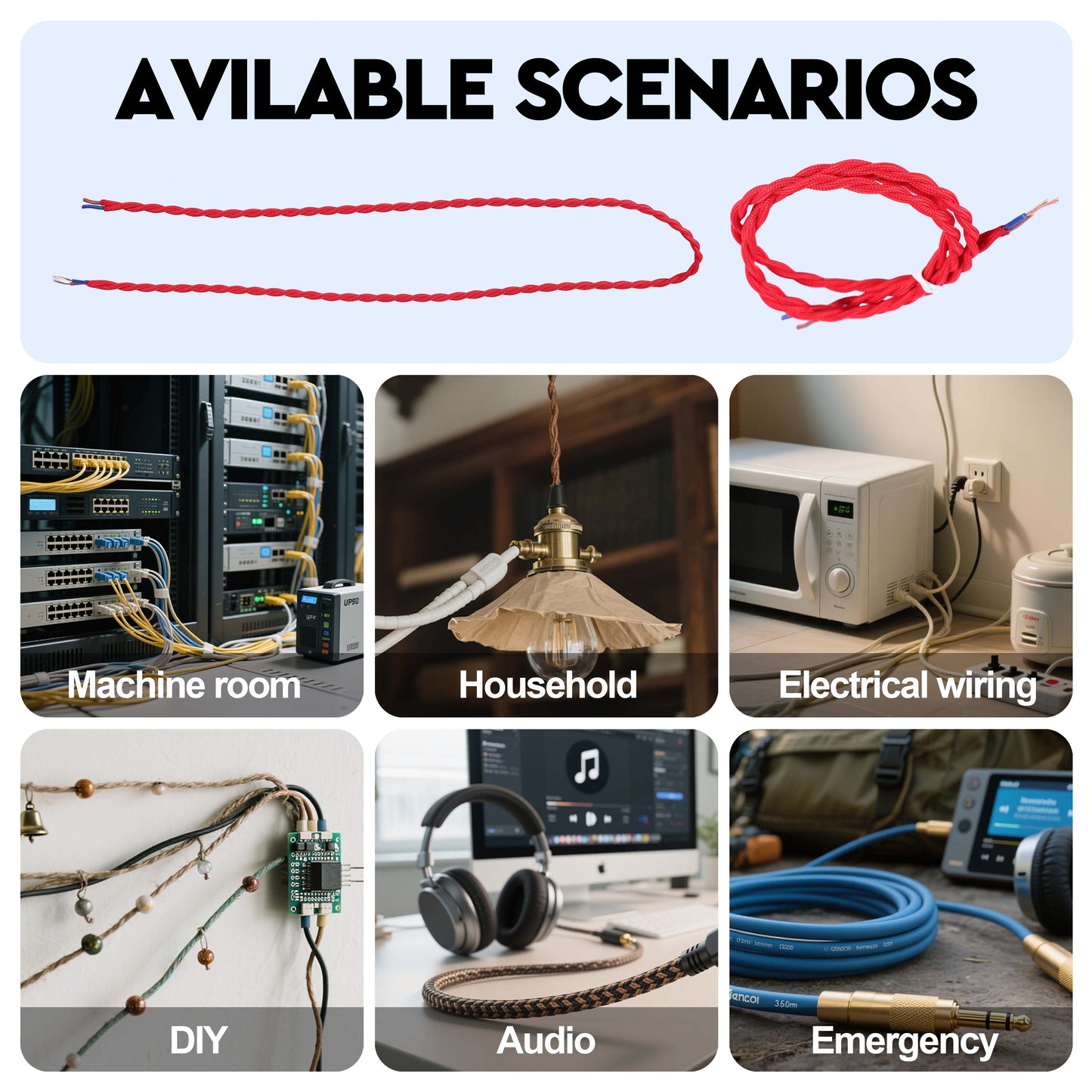 Red Twisted Braided Fabric Lighting Cable