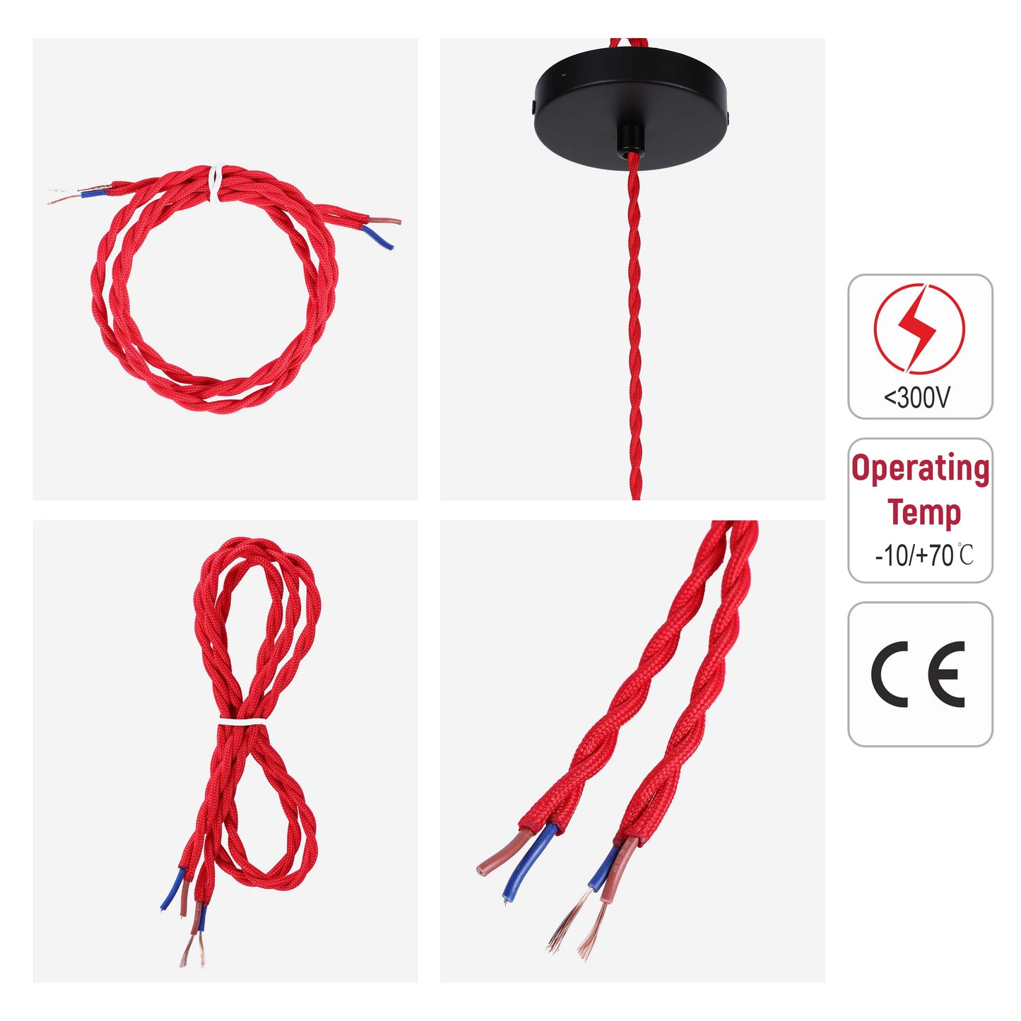 Red Twisted Braided Fabric Lighting Cable