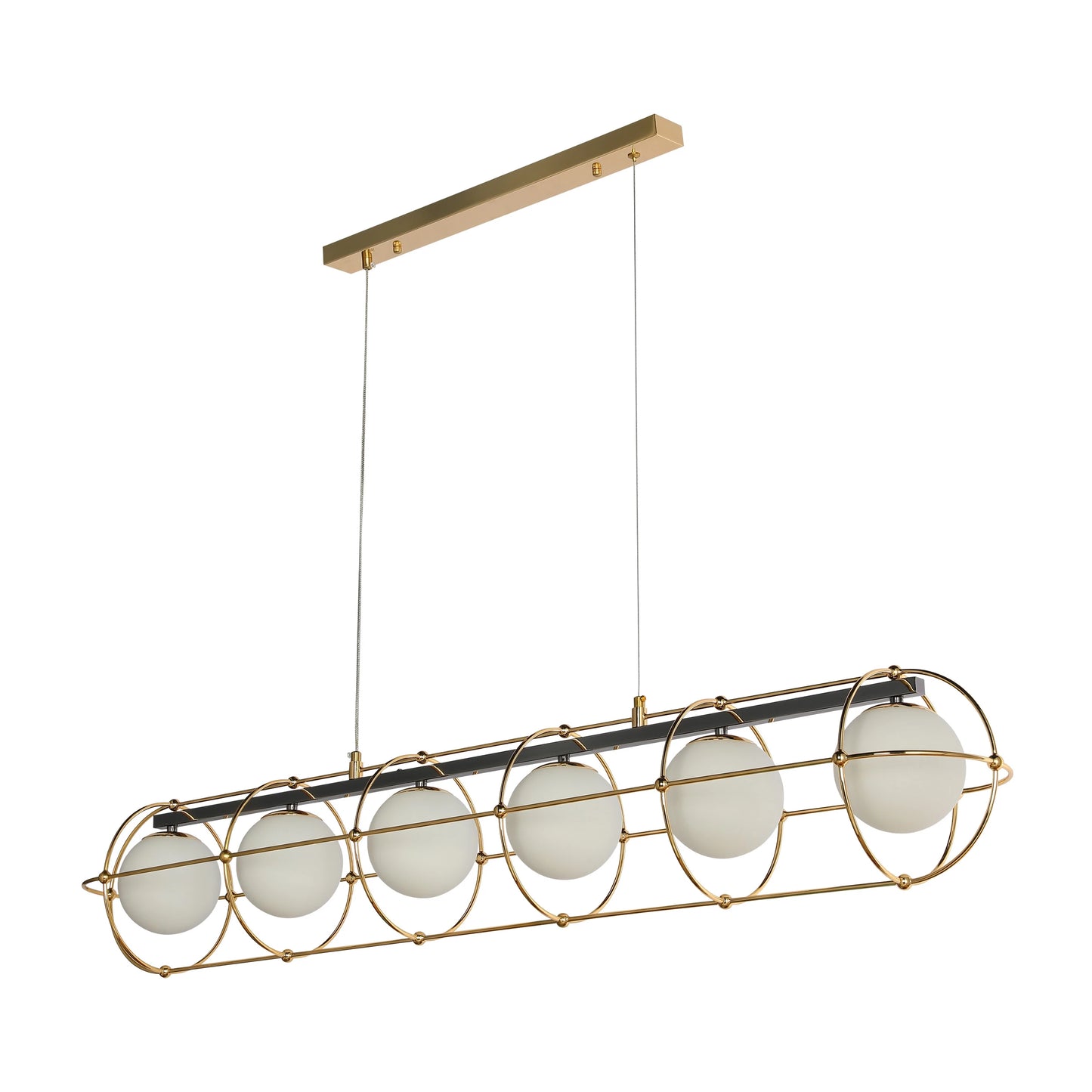 Vintage-Modern Orb Chandelier with Geometric Gold Detailing G9