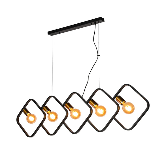 Black Square Pendant Light - Dual-tone 5-Holder Island Chandelier