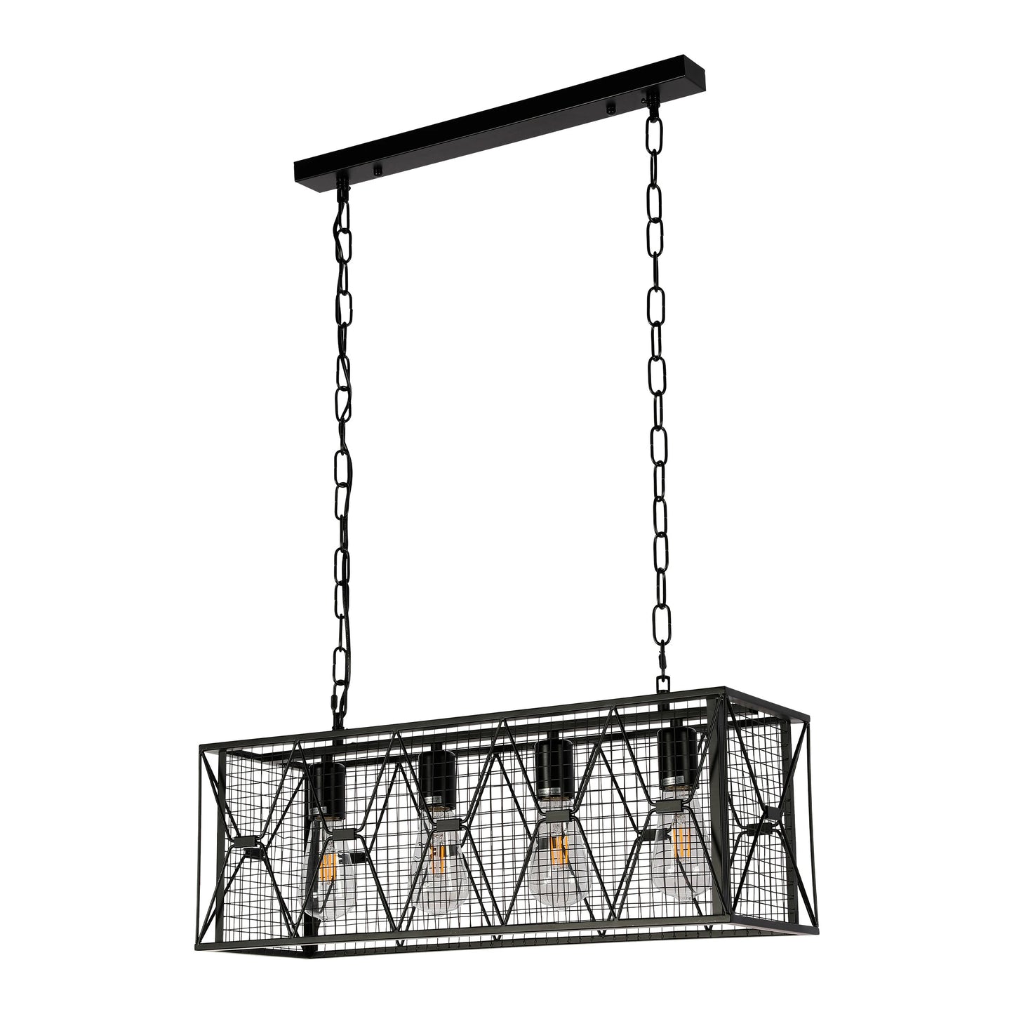 Industrial Farmhouse Metal Cage Chandelier - Black Finish 4-Light