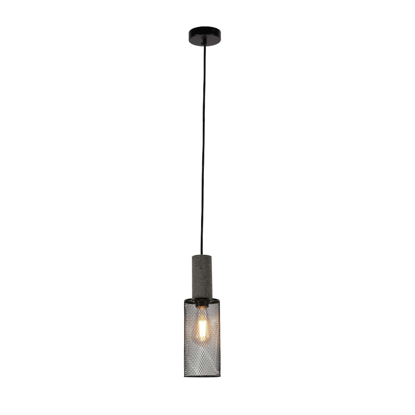 Quartet of Textured Concrete Pendant Lights with Metal Shades - TEKLED