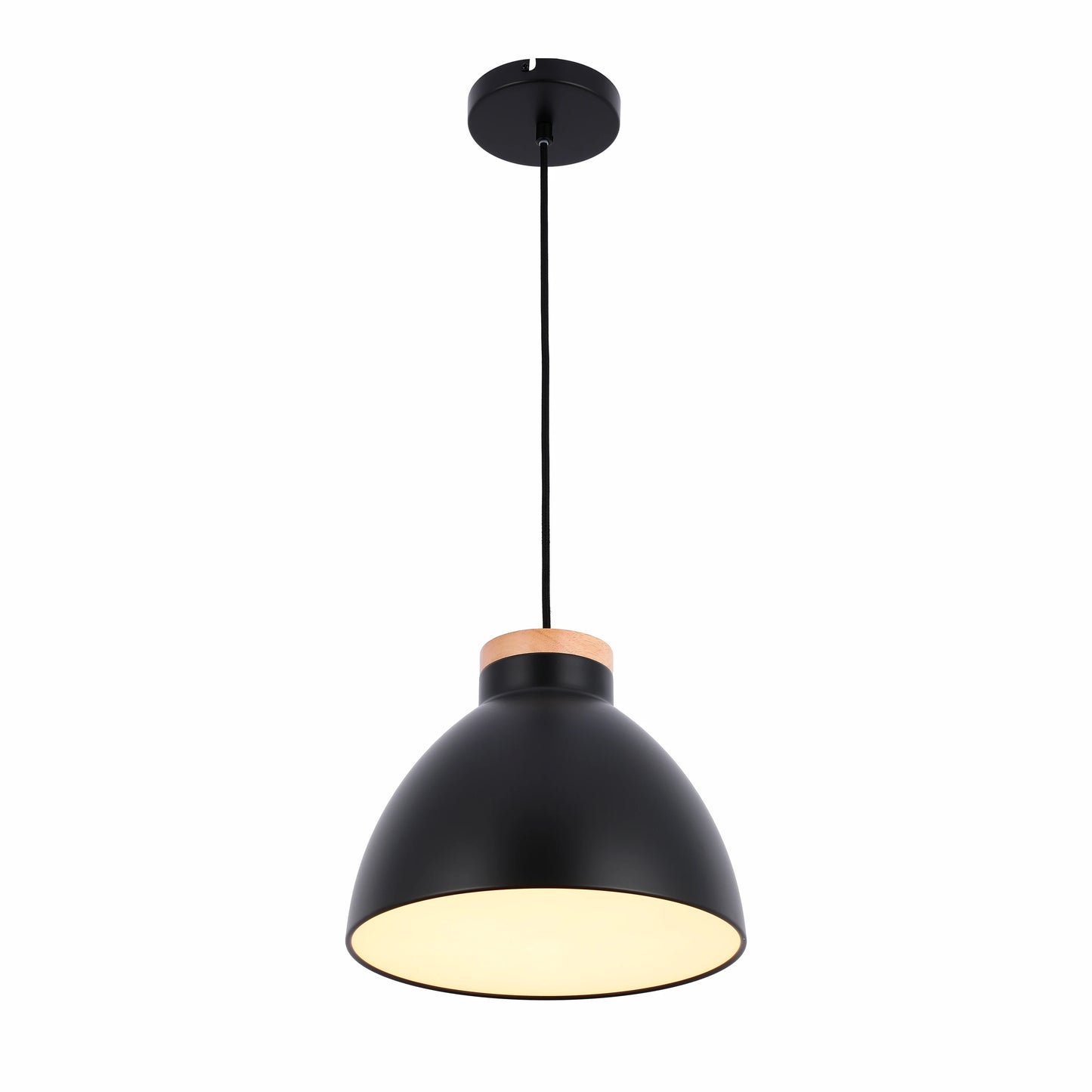 Dome Pendant Light with Wooden Accent - E27 Fitting, 40W Max, IP20