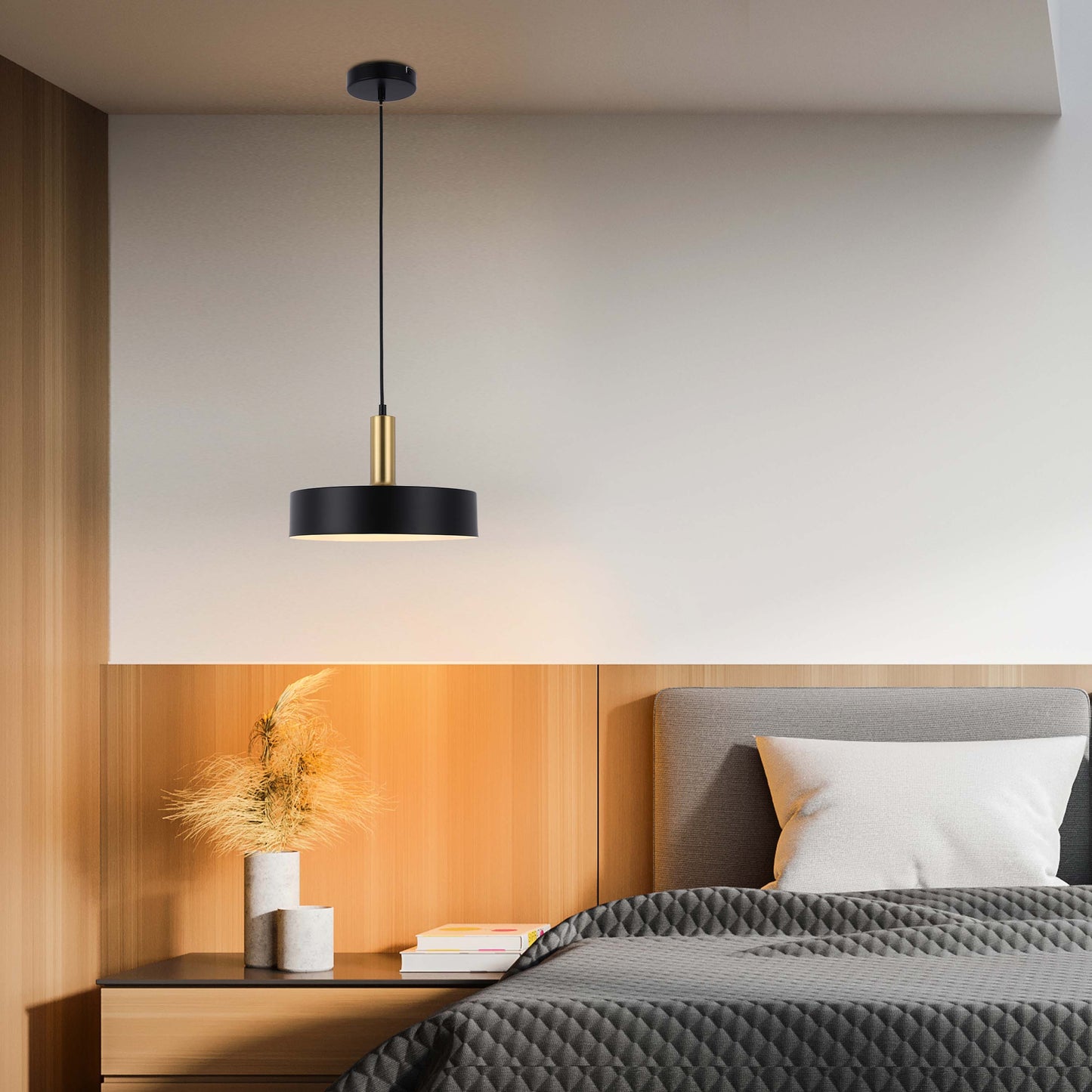 Modern Black Brass Ceiling Pendant Light, Adjustable Drop, E27