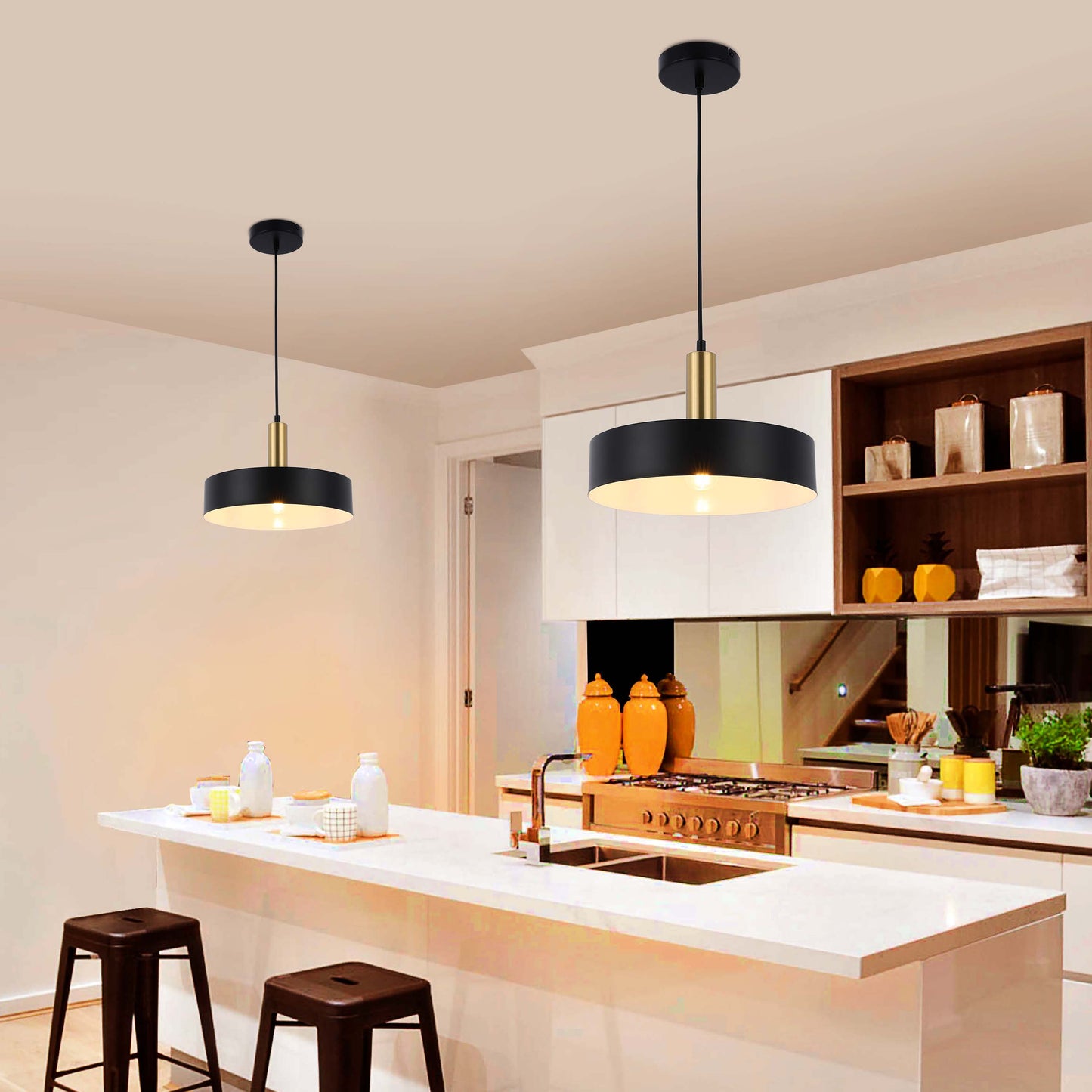 Modern Black Brass Ceiling Pendant Light, Adjustable Drop, E27