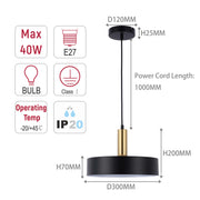 Modern Black Brass Ceiling Pendant Light, Adjustable Drop, E27