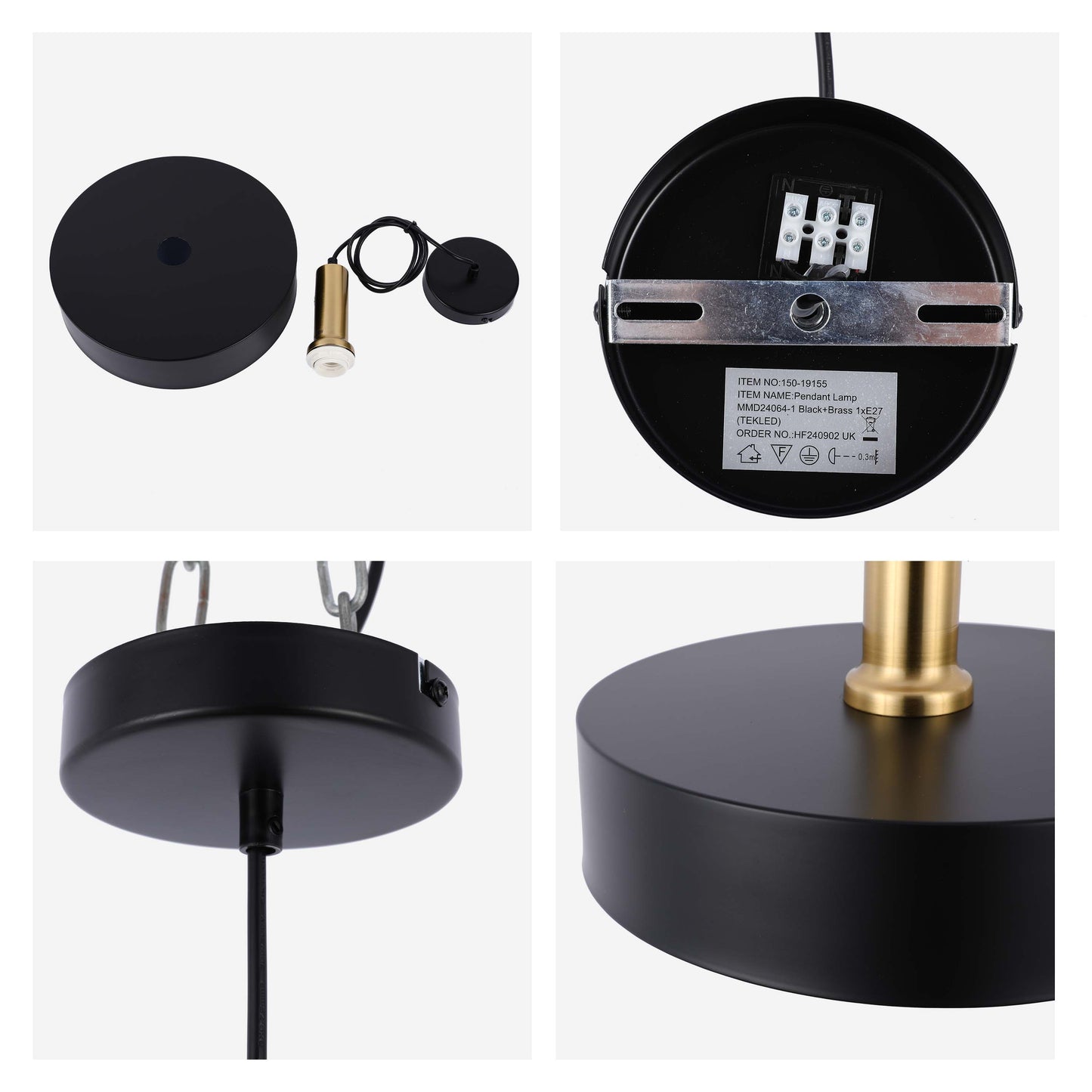 Modern Black Brass Ceiling Pendant Light, Adjustable Drop, E27
