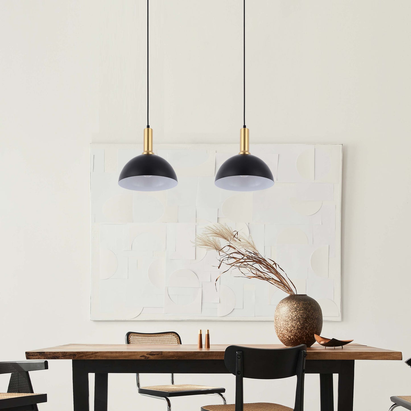 Modern Black Brass Ceiling Pendant Light, Adjustable Drop, E27