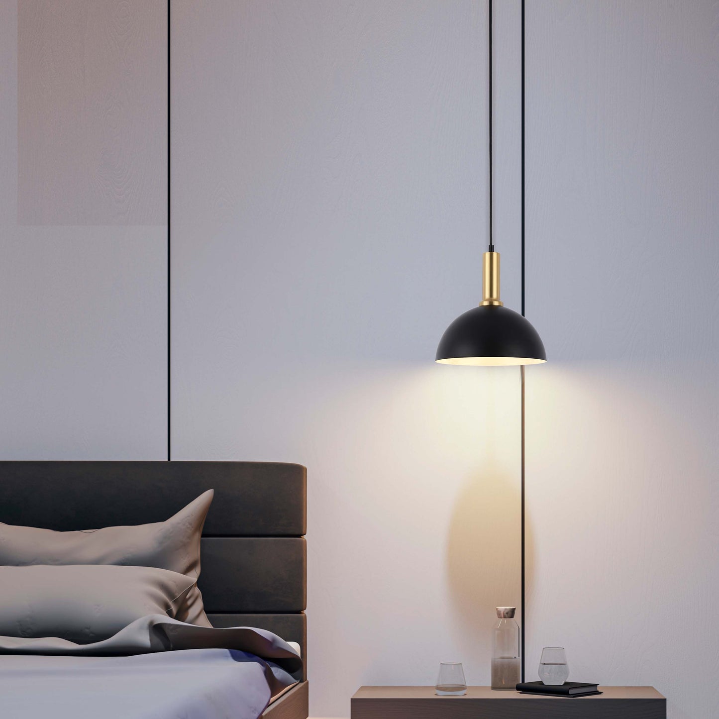 Modern Black Brass Ceiling Pendant Light, Adjustable Drop, E27