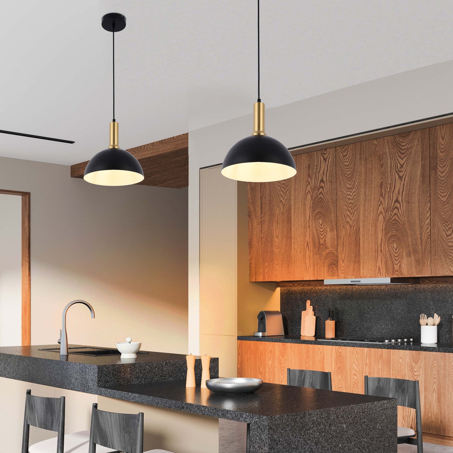 Modern Black Brass Ceiling Pendant Light, Adjustable Drop, E27