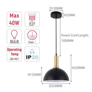 Modern Black Brass Ceiling Pendant Light, Adjustable Drop, E27