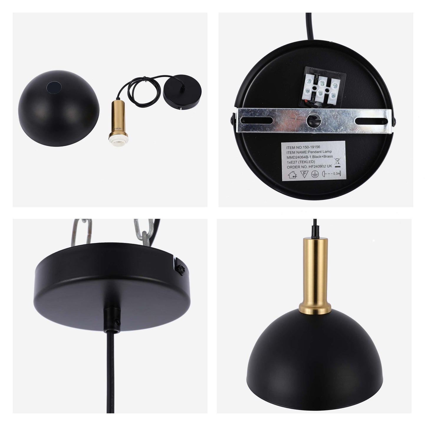 Modern Black Brass Ceiling Pendant Light, Adjustable Drop, E27