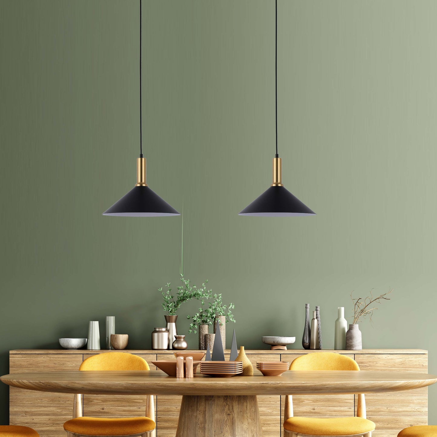 Modern Black Brass Ceiling Pendant Light, Adjustable Drop, E27