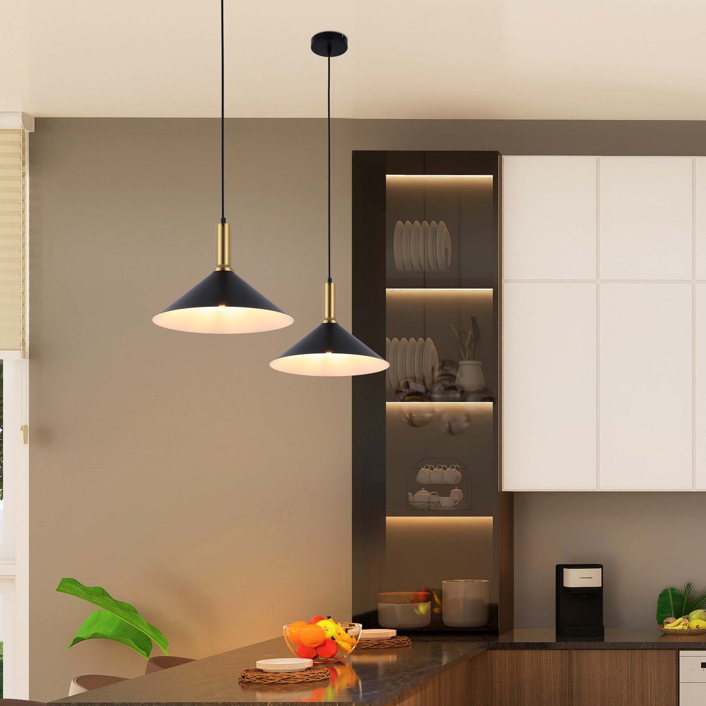 Modern Black Brass Ceiling Pendant Light, Adjustable Drop, E27