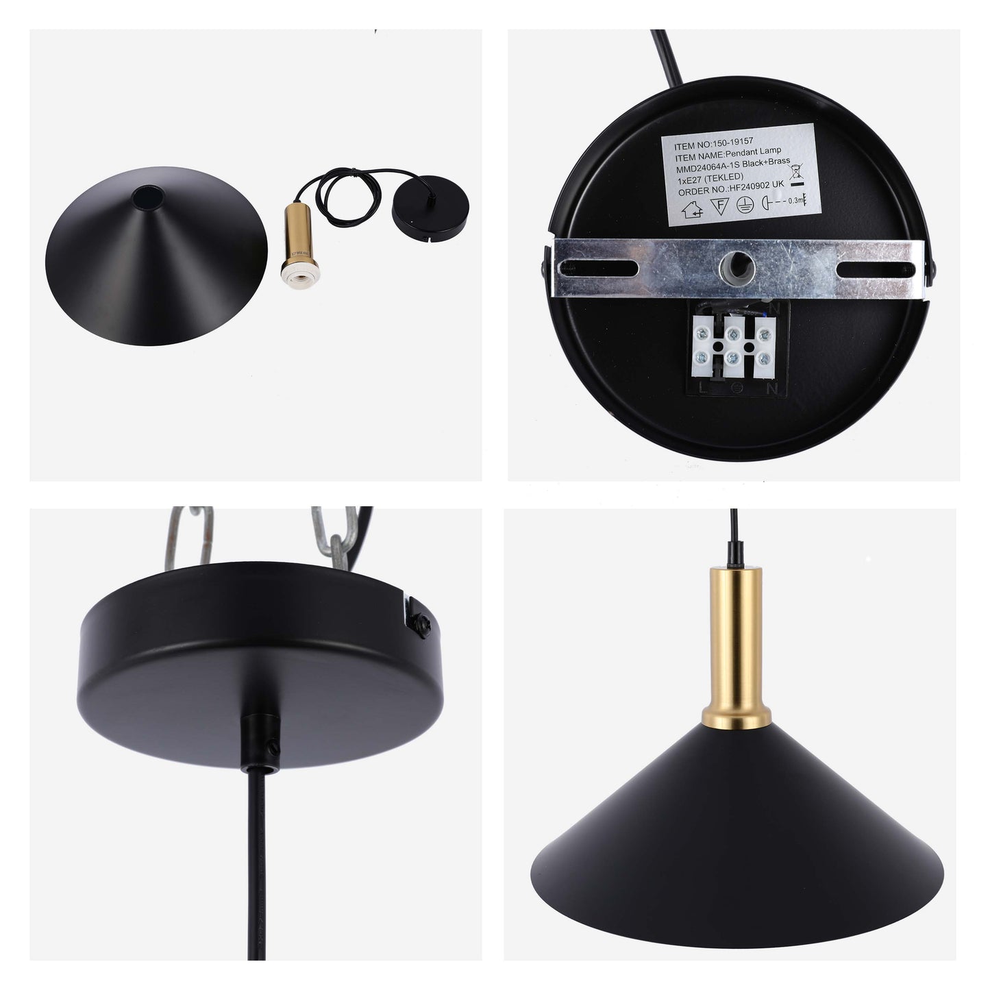 Modern Black Brass Ceiling Pendant Light, Adjustable Drop, E27