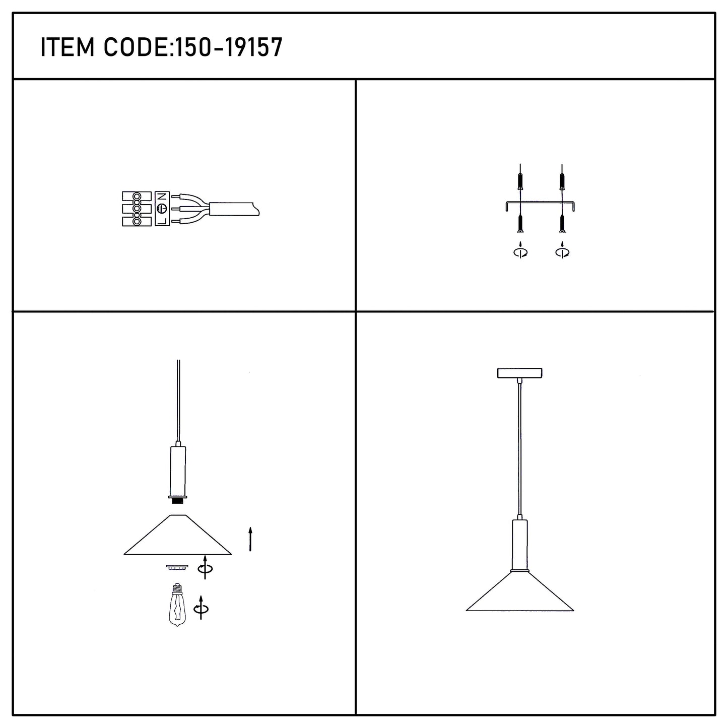 Modern Black Brass Ceiling Pendant Light, Adjustable Drop, E27