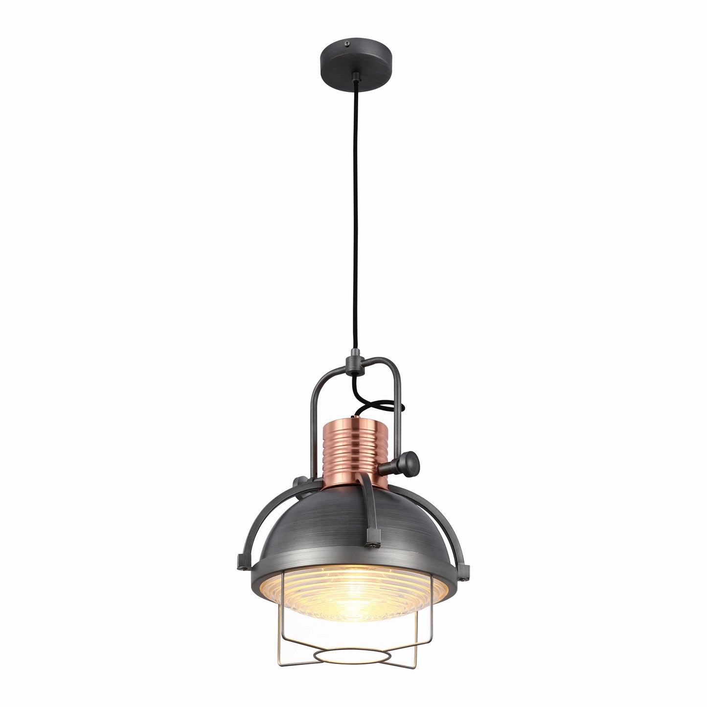 Industrial Dome Pendant Light with Caged Textured Glass