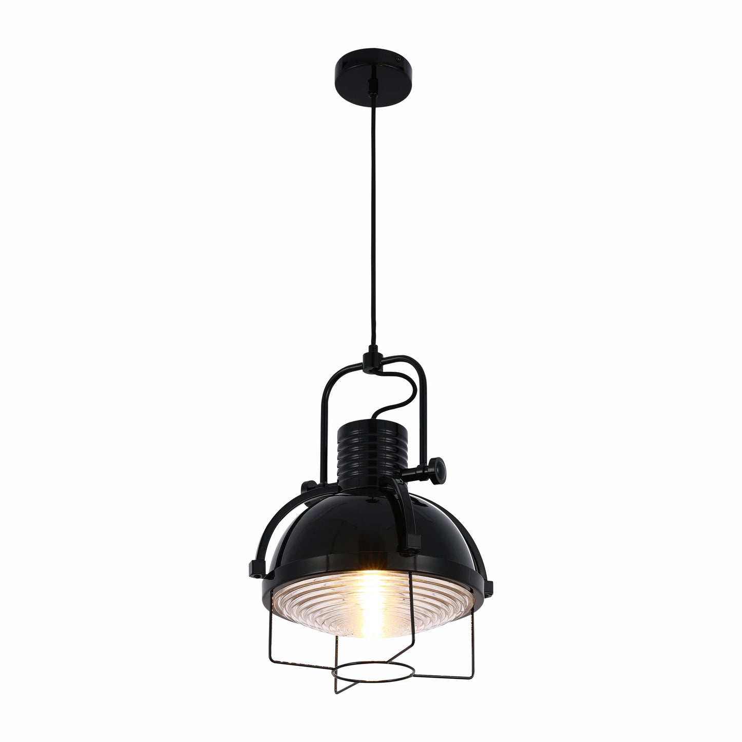 Industrial Dome Pendant Light with Caged Textured Glass