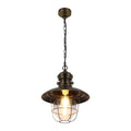 Industrial Cage Pendant Lights - Antique Brass and Black with Red Detailing