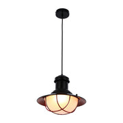 Industrial Cage Pendant Lights - Antique Brass and Black with Red Detailing