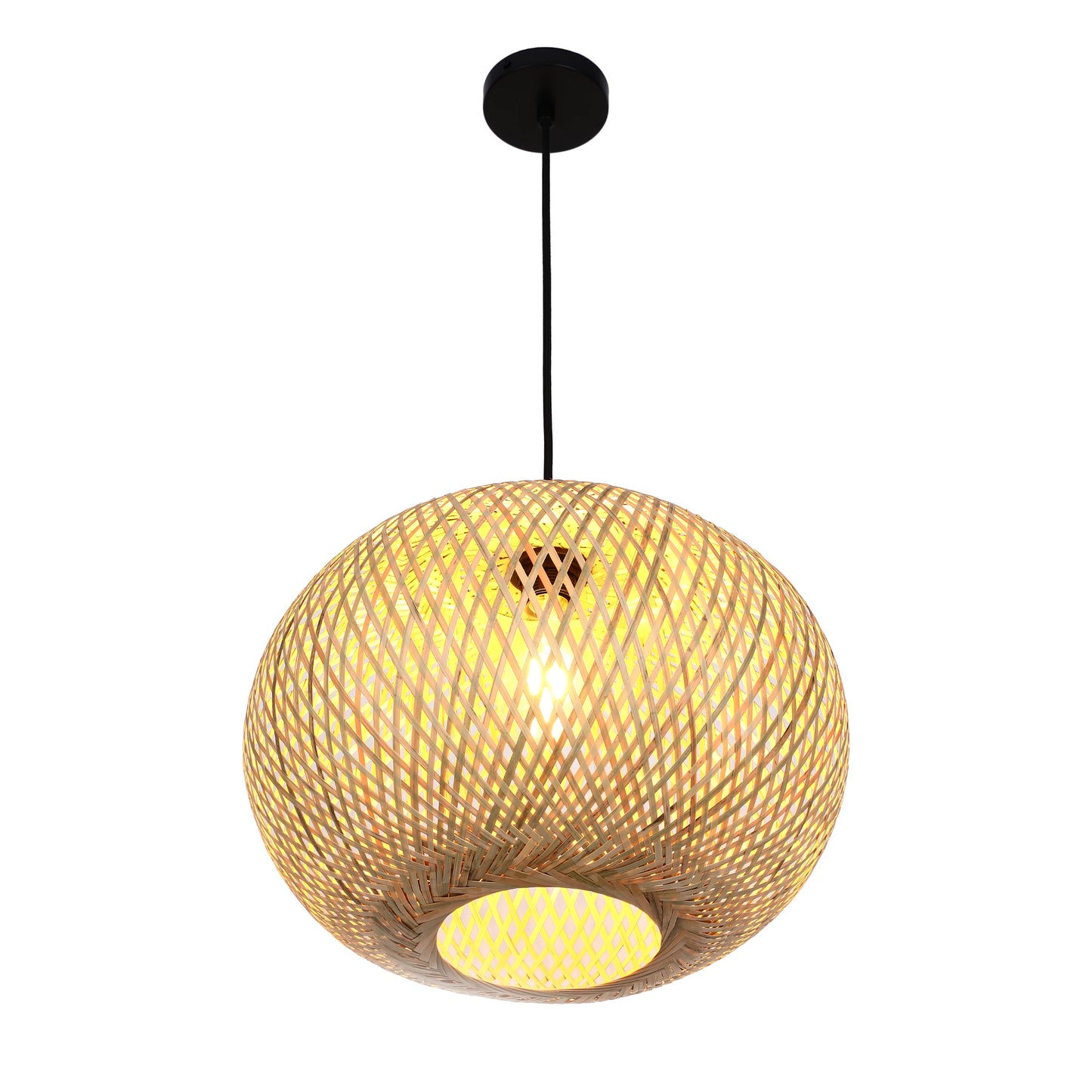 Woven Rattan & Bamboo Pendant Light - E27 Fitting, 40W Max, Dimmable