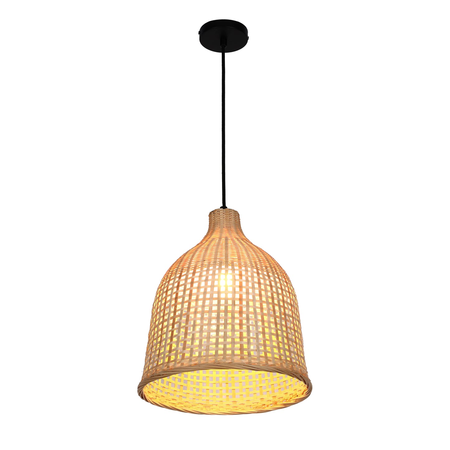 Woven Rattan & Bamboo Pendant Light - E27 Fitting, 40W Max, Dimmable