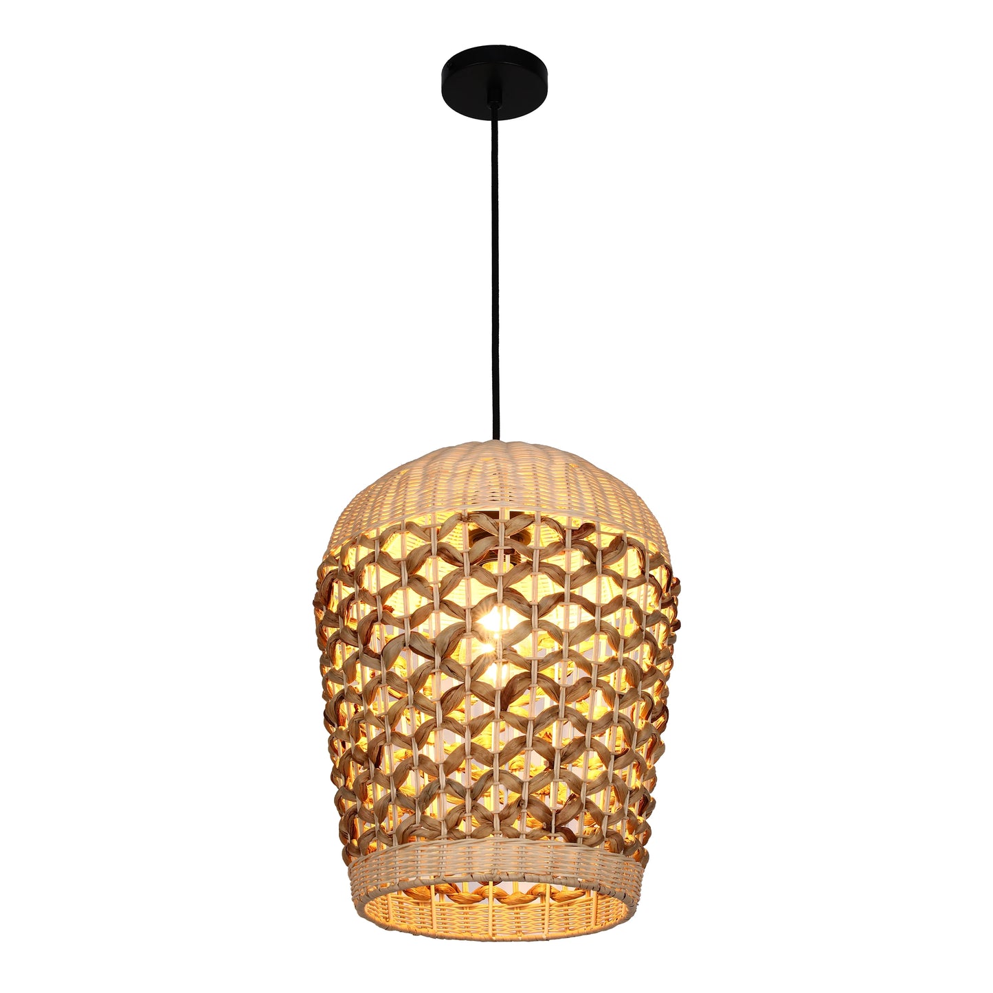 Woven Rattan & Bamboo Pendant Light - E27 Fitting, 40W Max, Dimmable