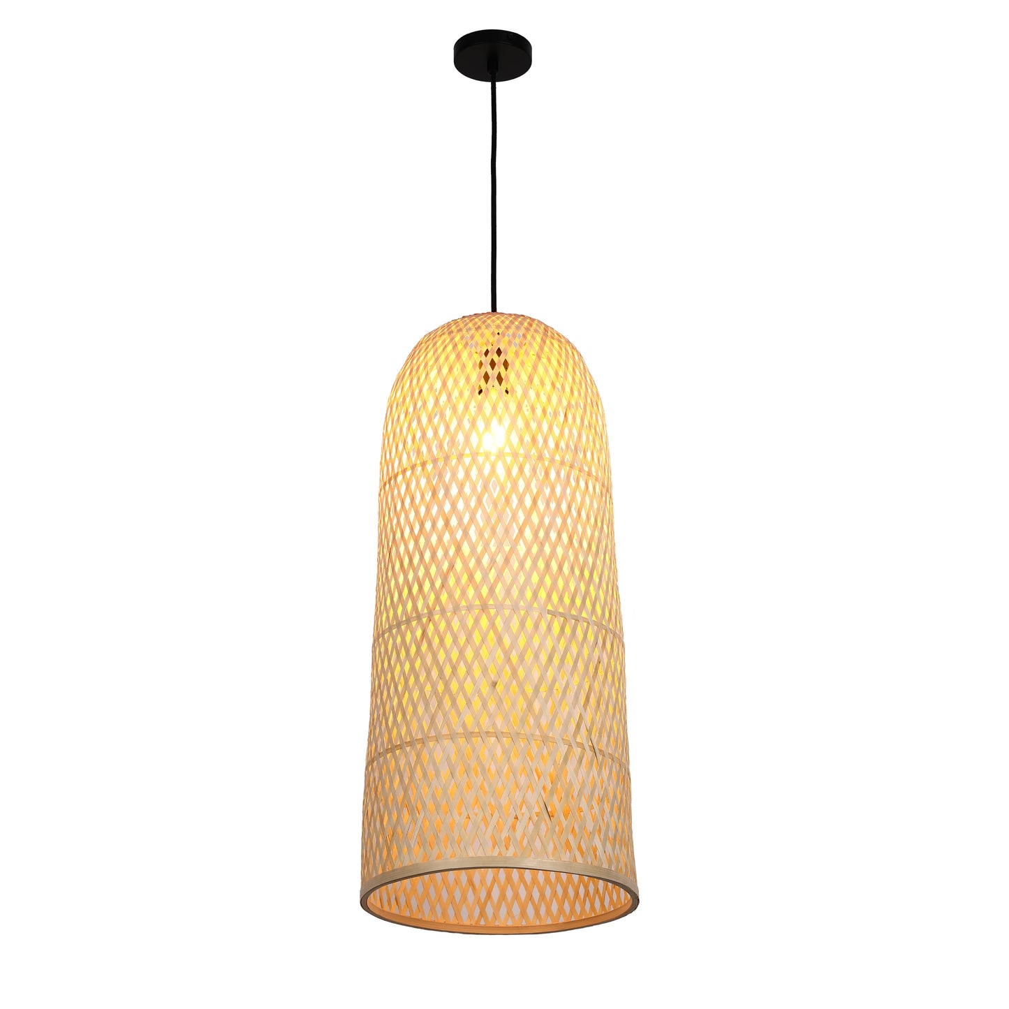 Woven Rattan & Bamboo Pendant Light - E27 Fitting, 40W Max, Dimmable