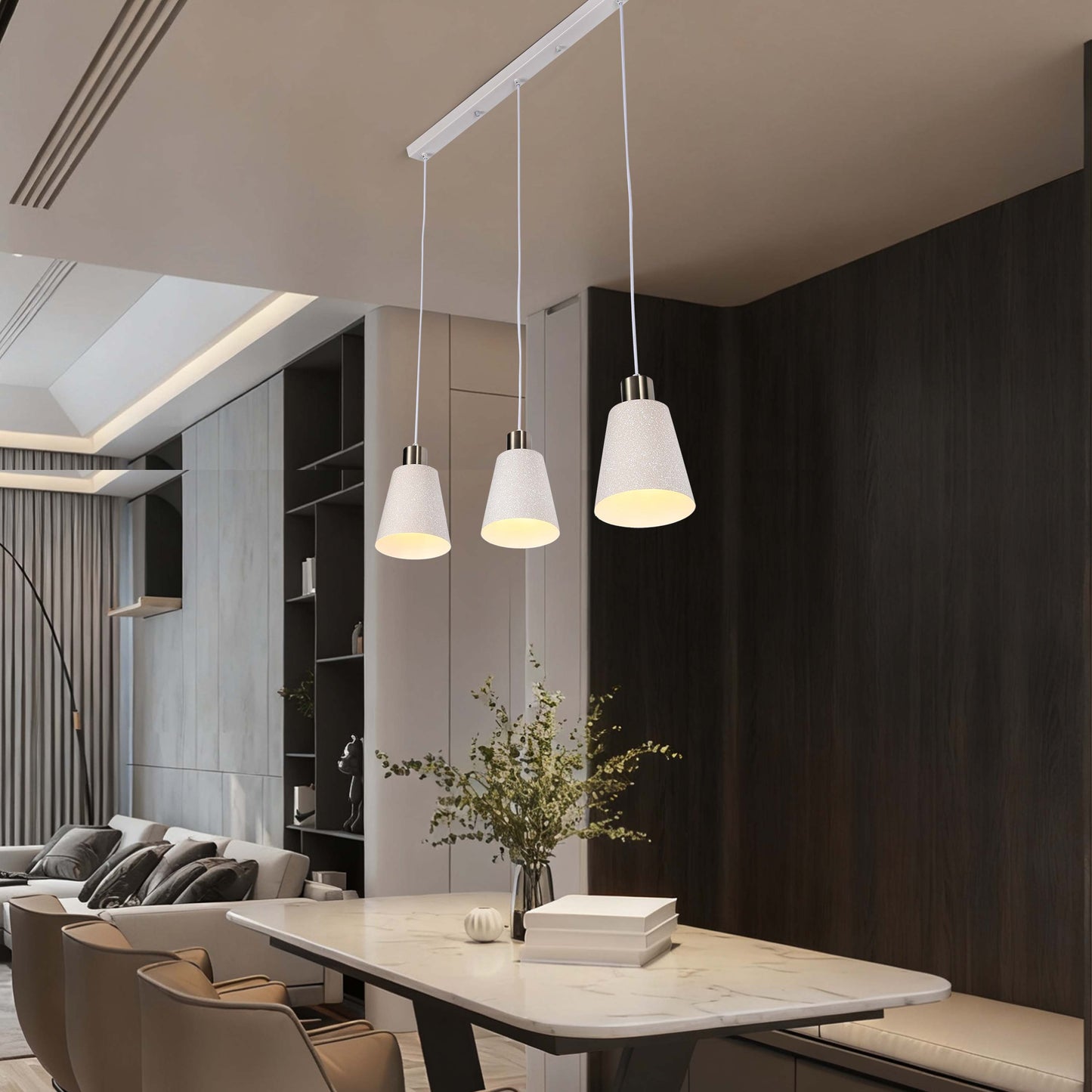Modern White Speckled & Antique Bronze Cone Pendant Light, E27 (1, 3 & 5-Light Options)