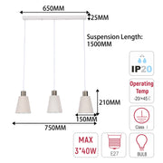 Modern White Speckled & Antique Bronze Cone Pendant Light, E27 (1, 3 & 5-Light Options)