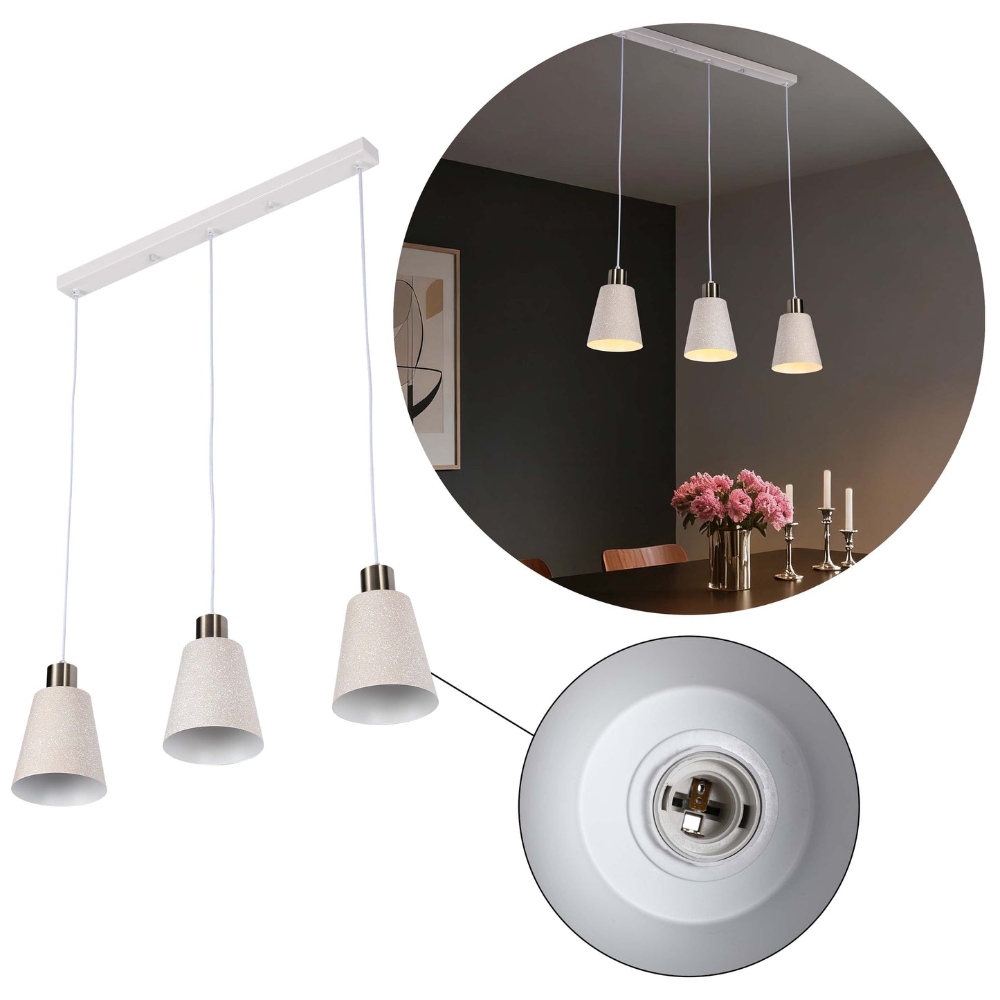 Modern White Speckled & Antique Bronze Cone Pendant Light, E27 (1, 3 & 5-Light Options)