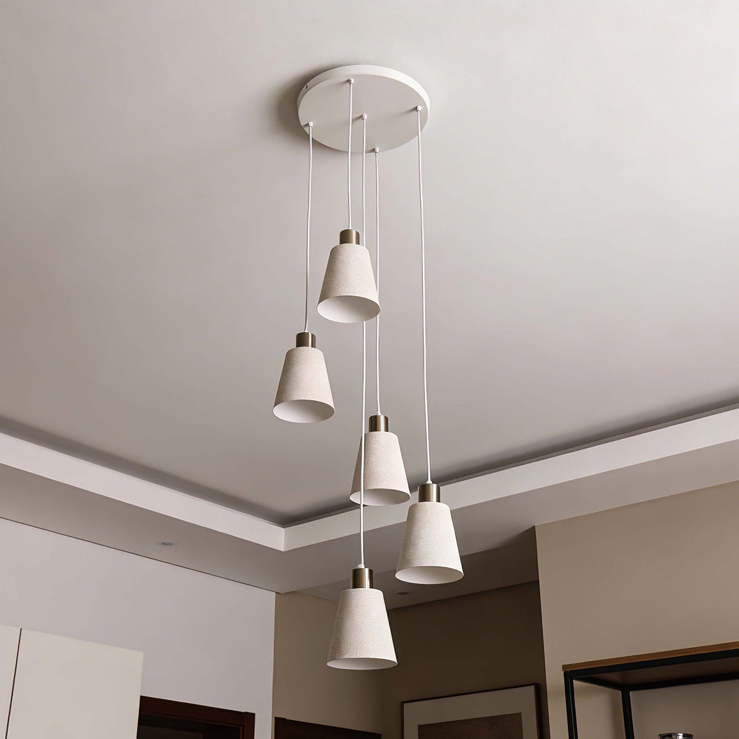 Modern White Speckled & Antique Bronze Cone Pendant Light, E27 (1, 3 & 5-Light Options)