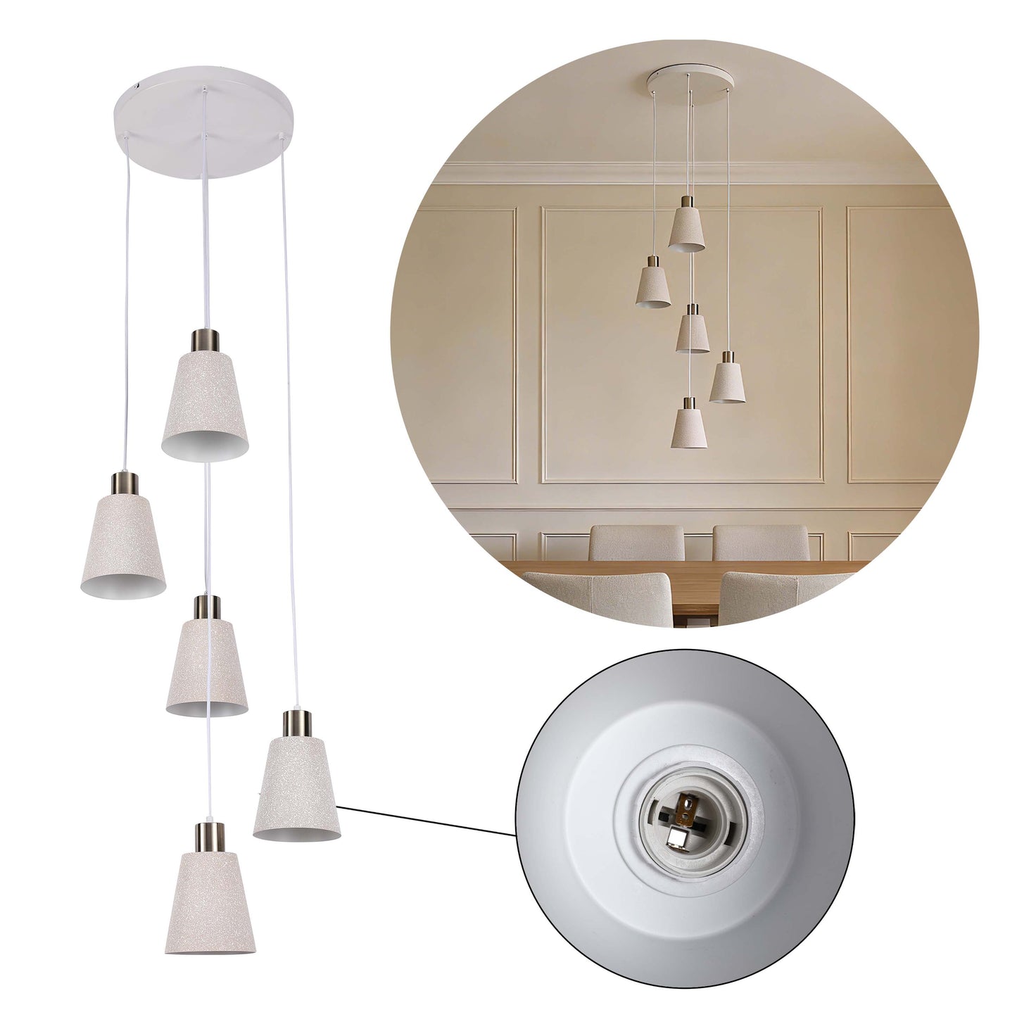 Modern White Speckled & Antique Bronze Cone Pendant Light, E27 (1, 3 & 5-Light Options)