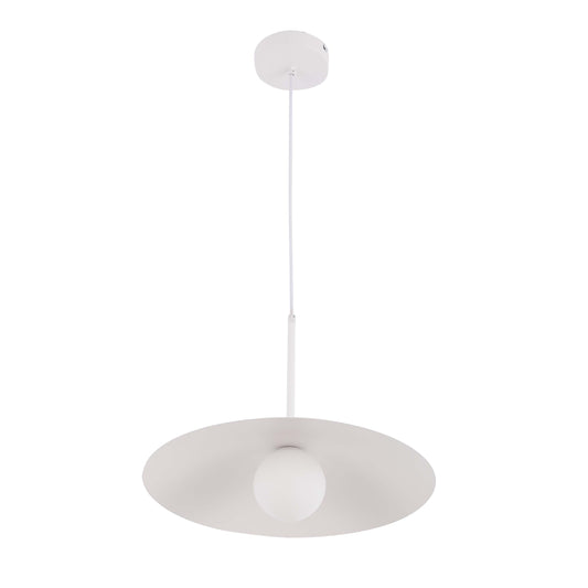 Minimalist White Flat Plate Pendant Light with Opal Globe Glass, G9