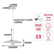 Minimalist White Flat Plate Pendant Light with Opal Globe Glass, G9