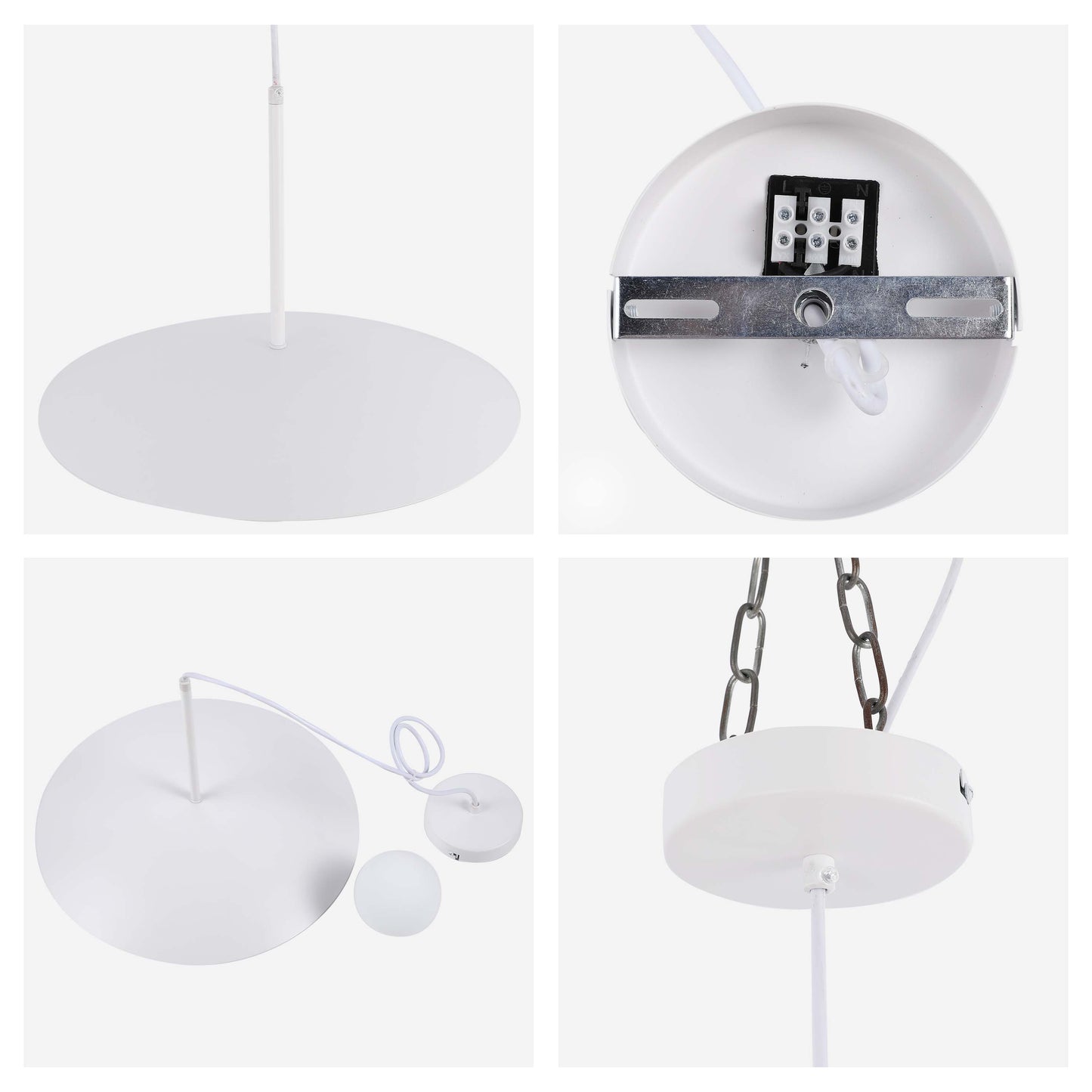 Minimalist White Flat Plate Pendant Light with Opal Globe Glass, G9