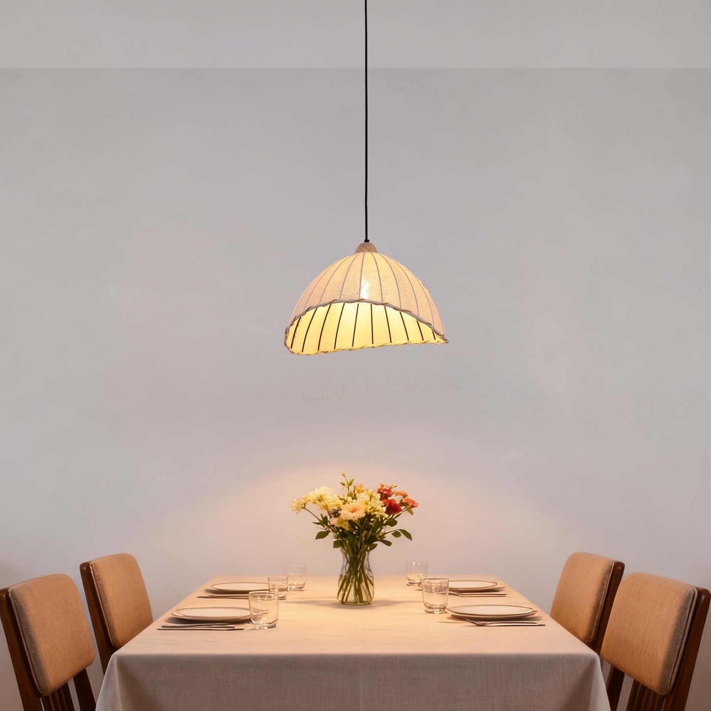Boho Asymmetric Beige Linen Shade Pendant Light with Black Accents, E27