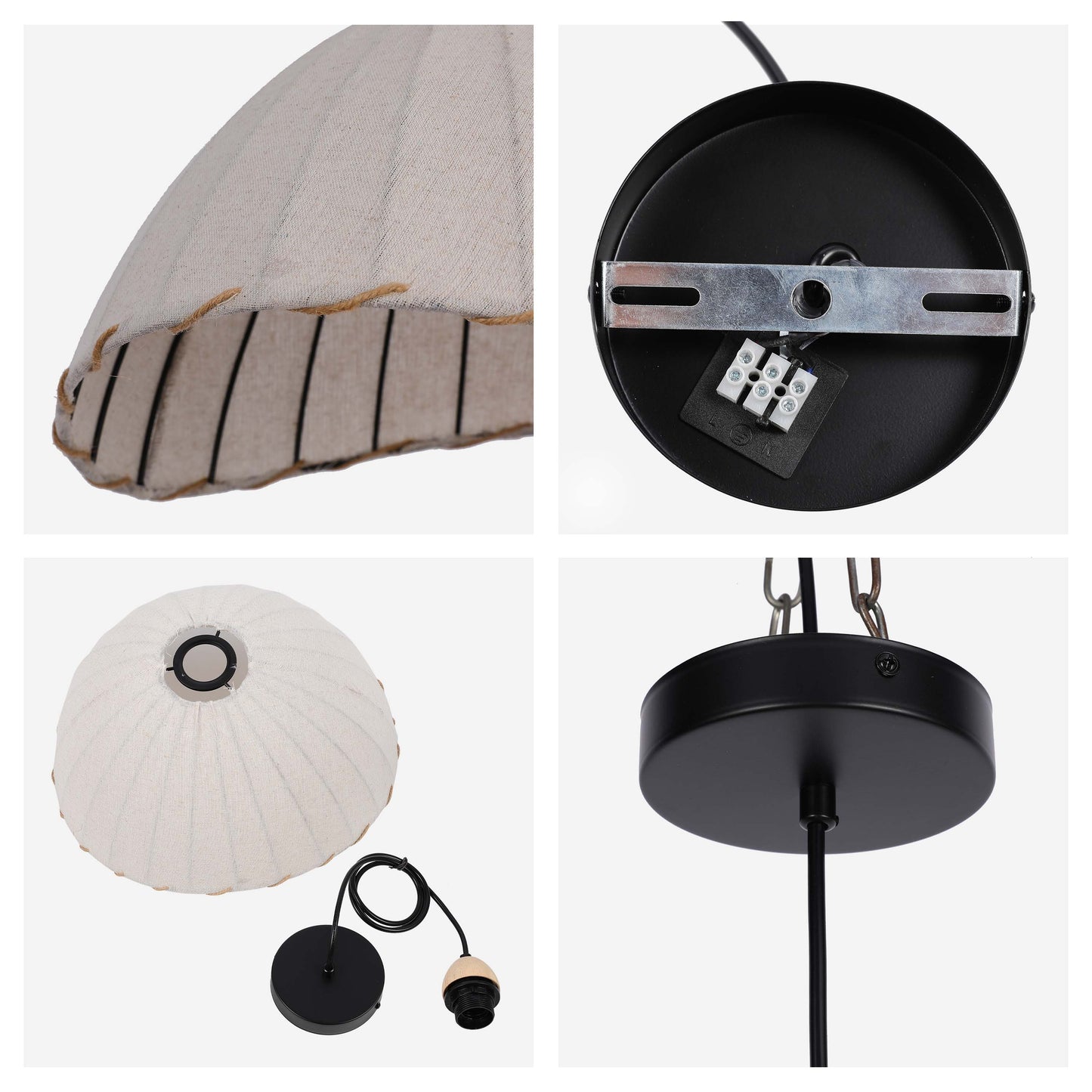 Boho Asymmetric Beige Linen Shade Pendant Light with Black Accents, E27