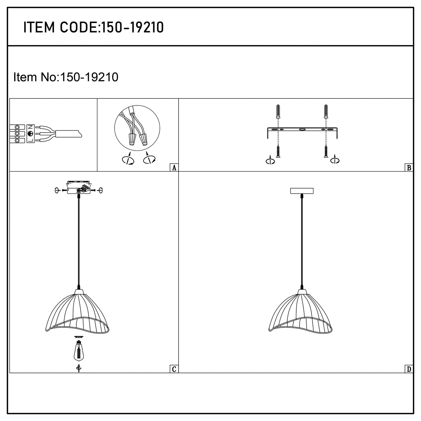Boho Asymmetric Beige Linen Shade Pendant Light with Black Accents, E27