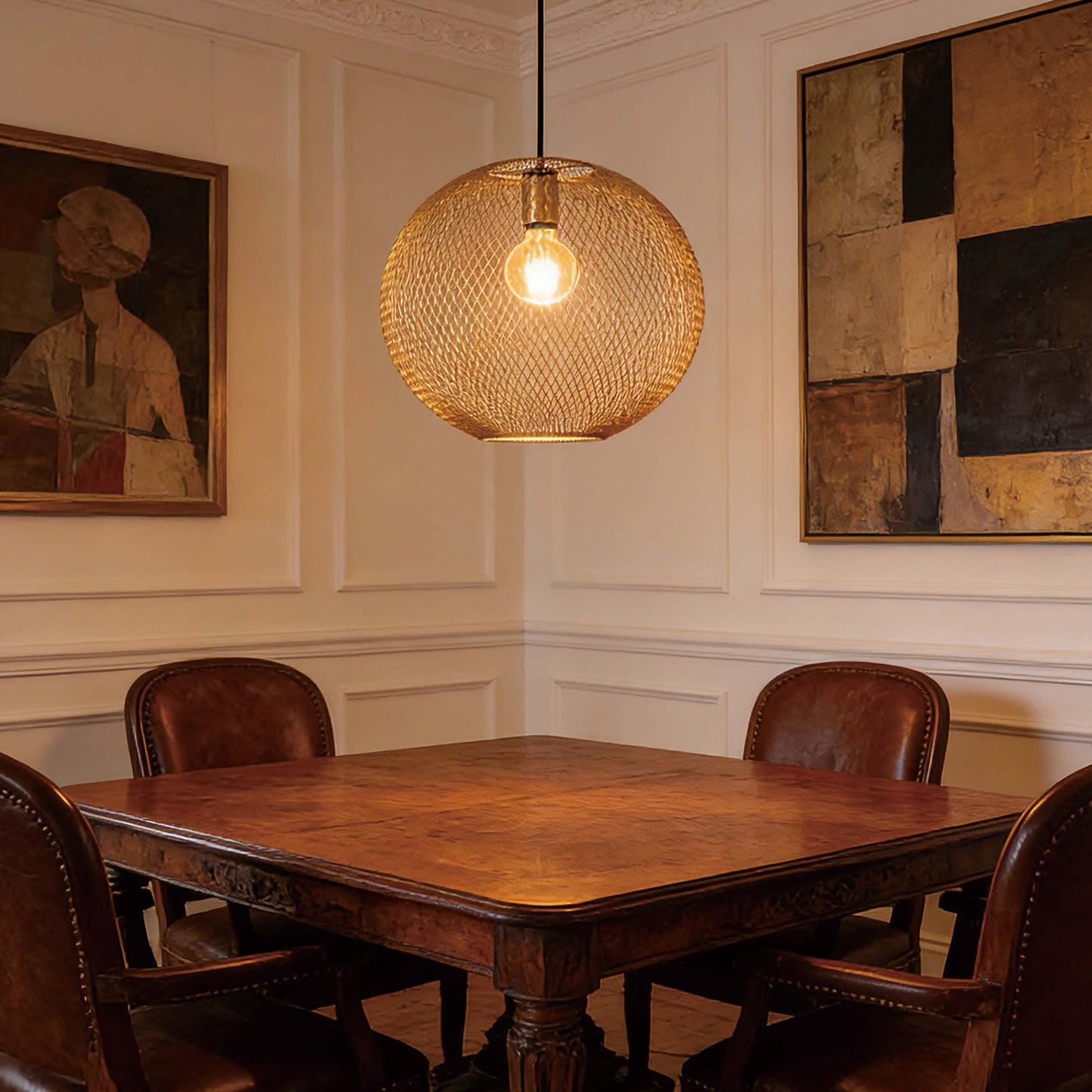 Modern Gold Wire Mesh Globe Pendant Light, E27 (40cm & 48cm Options)