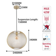 Modern Gold Wire Mesh Globe Pendant Light, E27 (40cm & 48cm Options)
