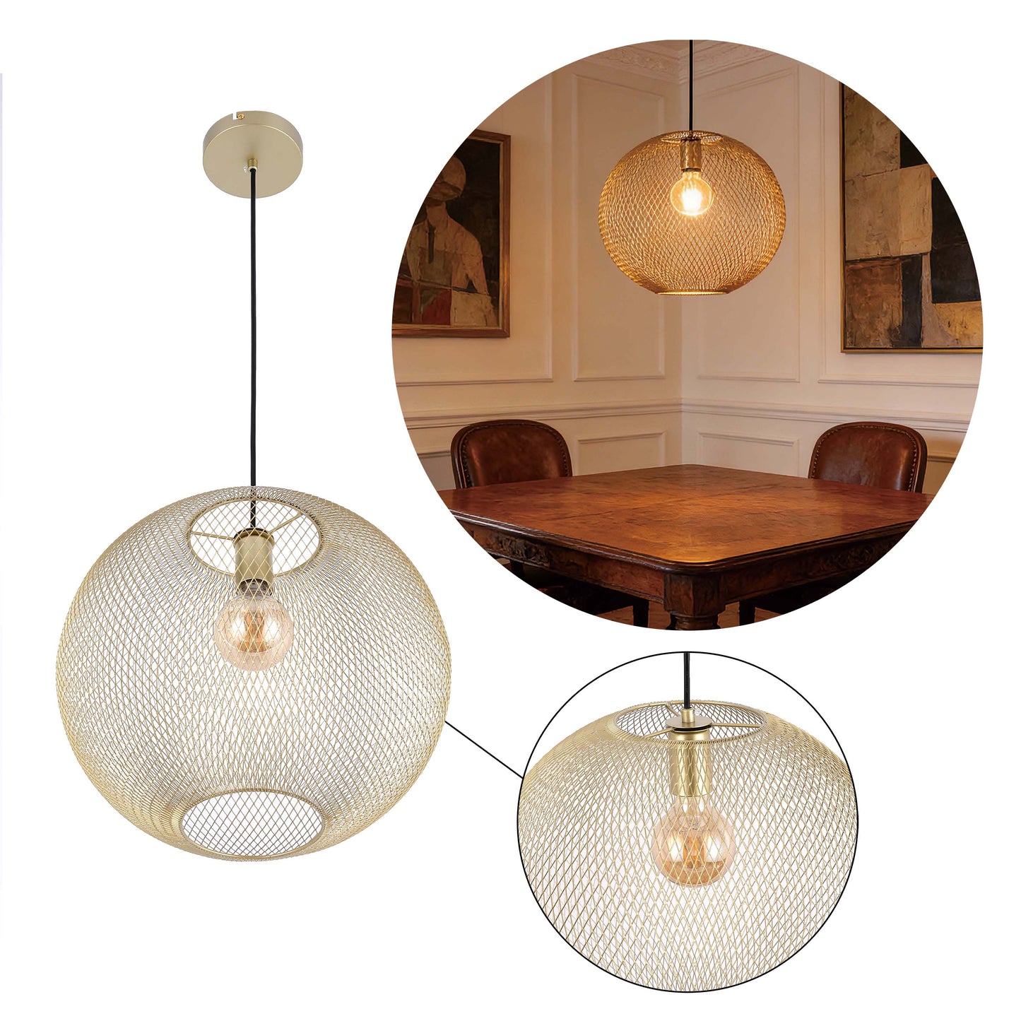 Modern Gold Wire Mesh Globe Pendant Light, E27 (40cm & 48cm Options)
