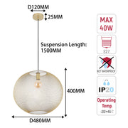 Modern Gold Wire Mesh Globe Pendant Light, E27 (40cm & 48cm Options)