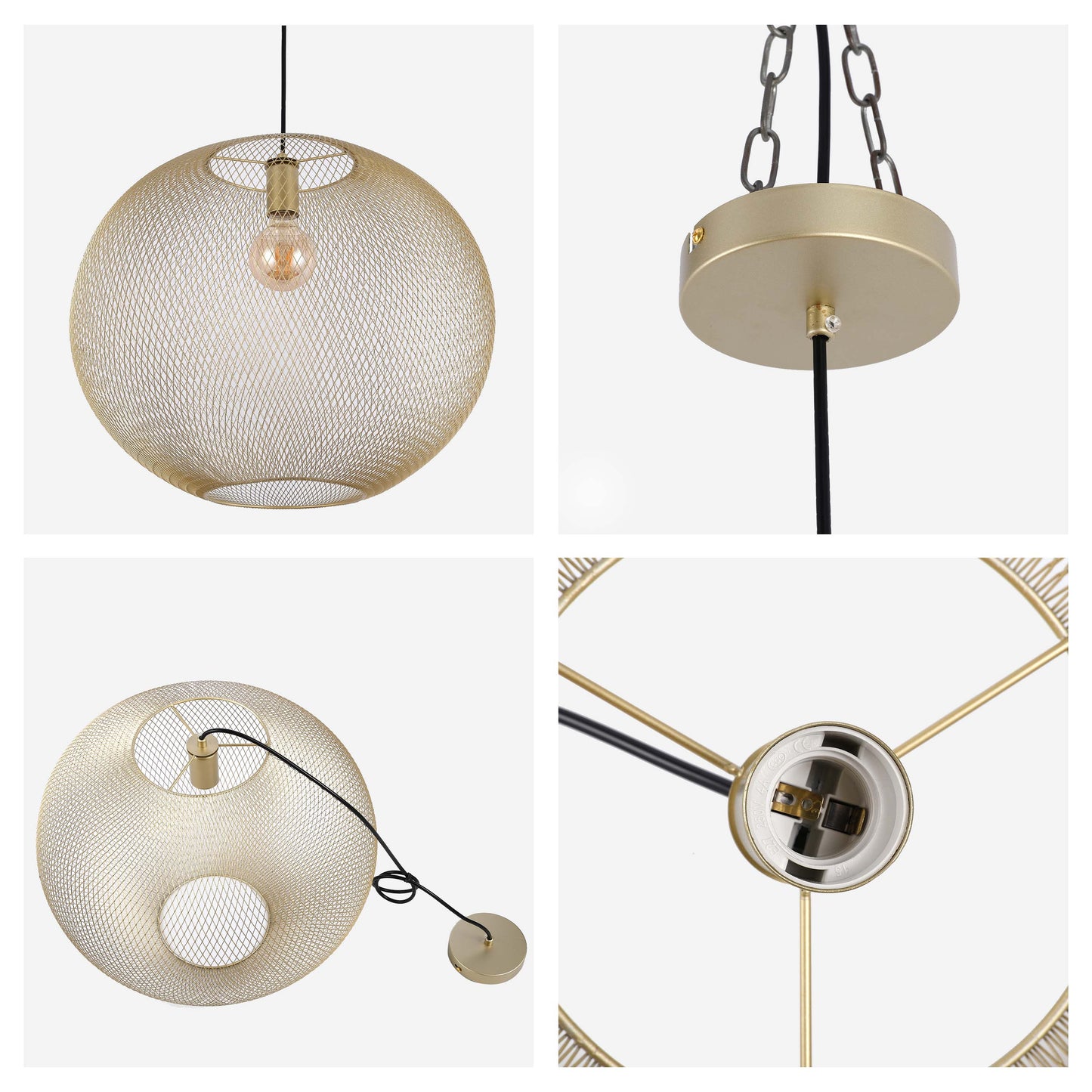 Modern Gold Wire Mesh Globe Pendant Light, E27 (40cm & 48cm Options)