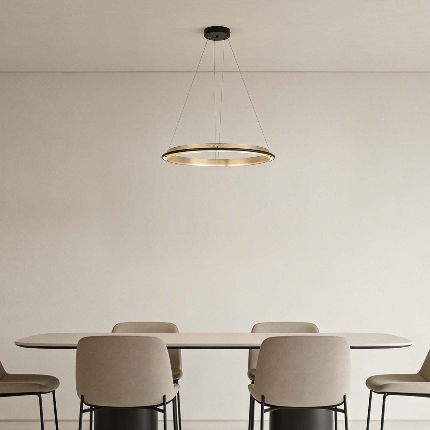 Modern Black & Gold LED Ring Chandelier, 3000K (Single & Double Halo)