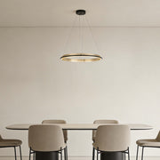Modern Black & Gold LED Ring Chandelier, 3000K (Single & Double Halo)