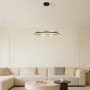 Modern Black & Gold LED Ring Chandelier, 3000K (Single & Double Halo)